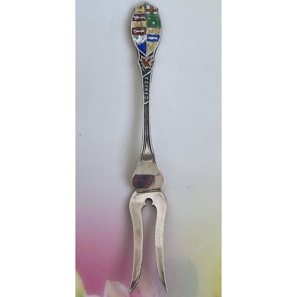 Vintage Canadian Souvenir Sterling Cocktail pickle Fork Enamel - Picture 7 of 12